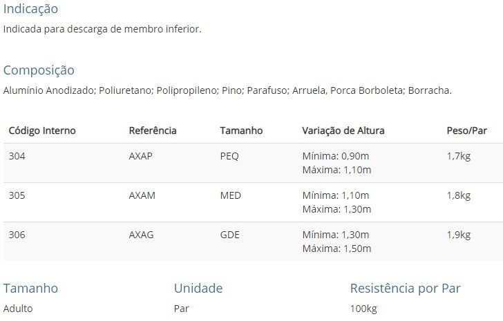 Muleta de Alumínio Altura Regulável - INDAIA