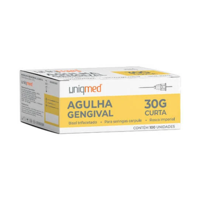 AGULHA GENGIVAL 0.30MM X 25MM 30G CURTA C/ 100UN UNIQMED