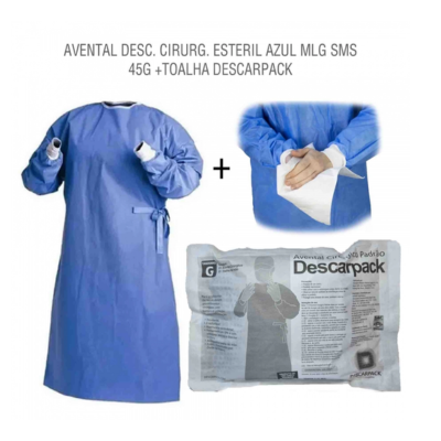 AVENTAL CIRURGICO ESTERIL MANGA LONGA AZUL G DESCARPACK