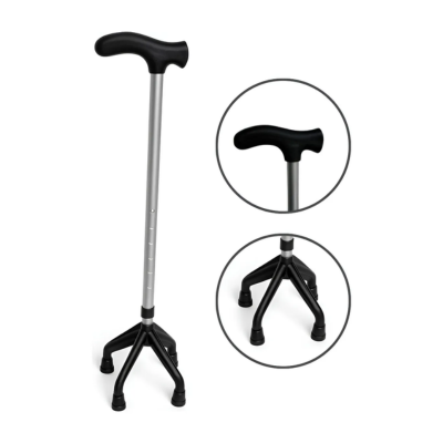 BENGALA 4 PONTAS CINZA/PRETA EM ALUMINIO ATE 100KG ALO